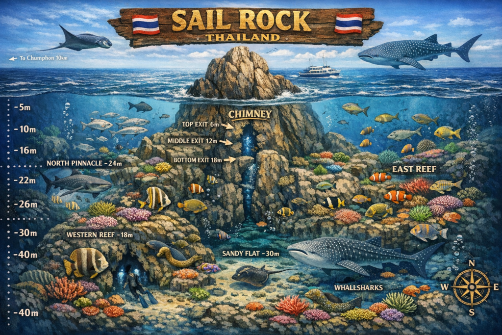 Sail Rock dive site map
