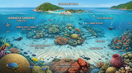 japanese gardens dive site map