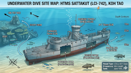 wreck sattakut dive site map and description