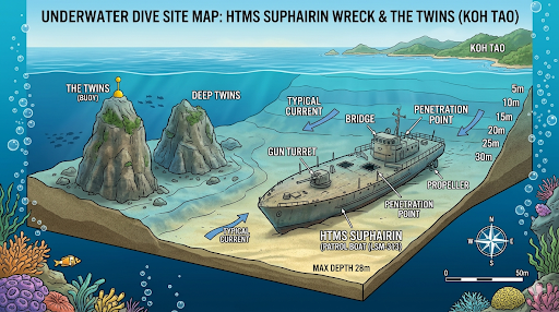 wreck htms suphairin twins koh tao